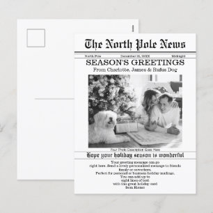 North Pole News Christmas Newspapier Personalisier Feiertagspostkarte
