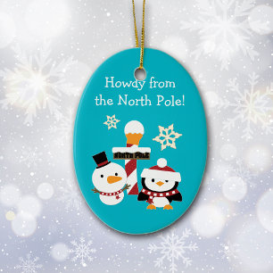 North Pole Penguin Snowman Kinder Weihnachten Keramikornament
