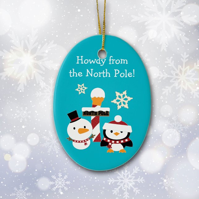 North Pole Penguin Snowman Kinder Weihnachten Keramikornament (Von Creator hochgeladen)