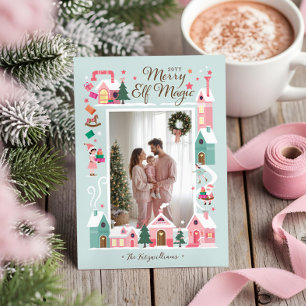 North Pole Pink Elf Workshop Santa Foto Feiertagskarte
