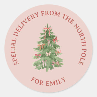 North Pole Pink Girly Christmas Tree Gift Stickers