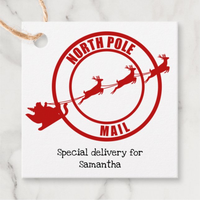 North Pole Santa Mail Rentiere Weihnachtsgeschenke Geschenkanhänger (Vorderseite)
