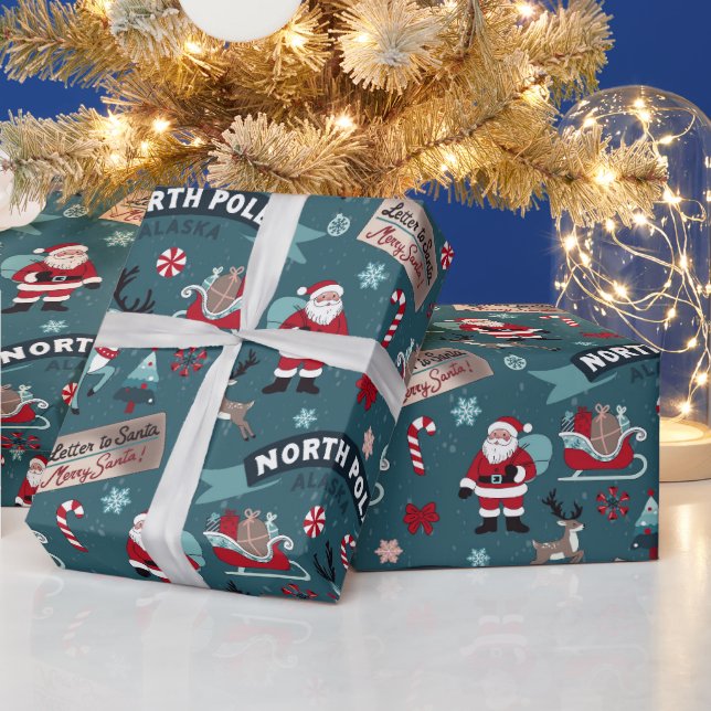 North Pole Santa Pattern — Festliche Weihnachten Geschenkpapier (Feiertage)