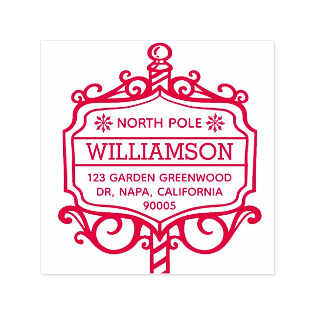 North Pole Sign Post Weihnachtsadresse Permastempel (Design)