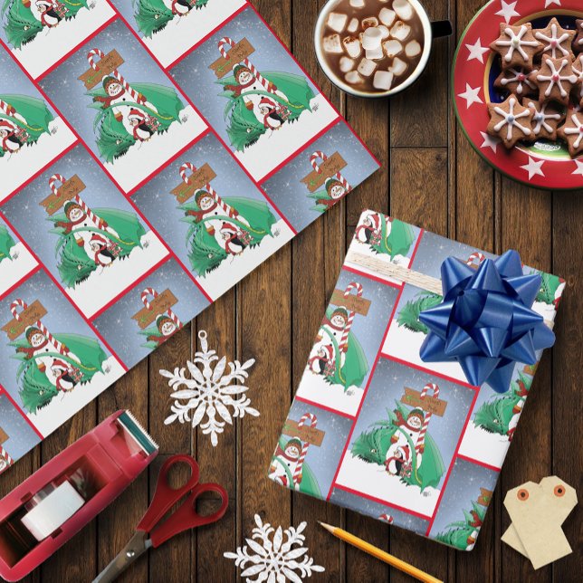 North Pole Snowman Dragon Penguin Weihnachten Geschenkpapier (Von Creator hochgeladen)