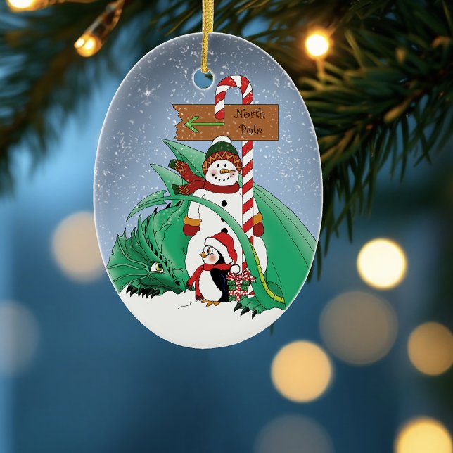 North Pole Snowman Dragon Penguin Weihnachten Keramik Ornament (Von Creator hochgeladen)