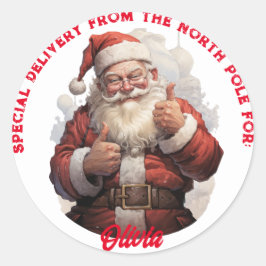 North Pole Special Delivery Customizable Gift Tag  Runder Aufkleber