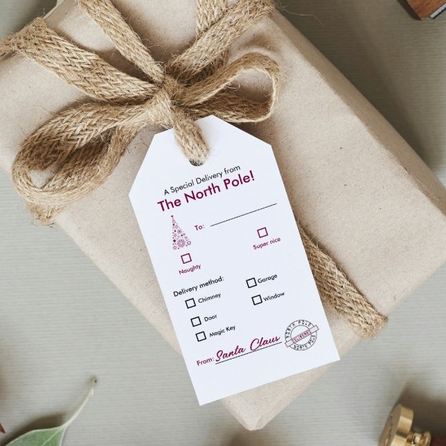 North Pole trendy Magenta Weihnachtsnachtsnachtsna Geschenkanhänger (North Pole trendy Magenta Christmas Name Gift Tag )