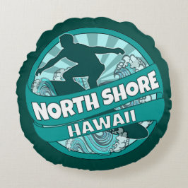 North Shore Hawaii aquamarines Surfer Logo rund Ki Rundes Kissen