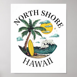 North Shore Oahu Hawaii Souvenir Surfen Hawaiianis Poster