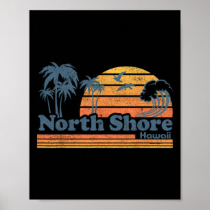 North Shore Oahu Hawaii Vintage Strand Surfen Retr Poster