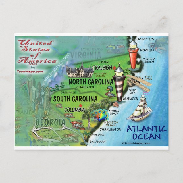 North South Carolina USA Card Postkarte (Vorderseite)