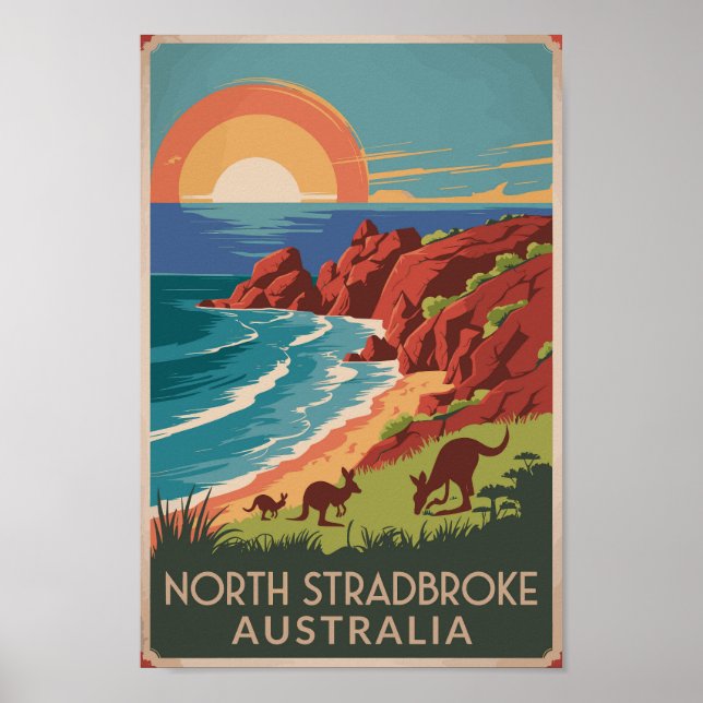 North Stradbroke Island Kangaroos Illustration Poster (Vorne)