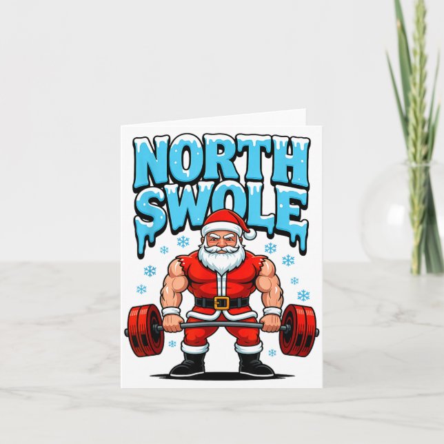 North Swole Santa Funny Christmas Gym Workout Lift Karte (Vorderseite)