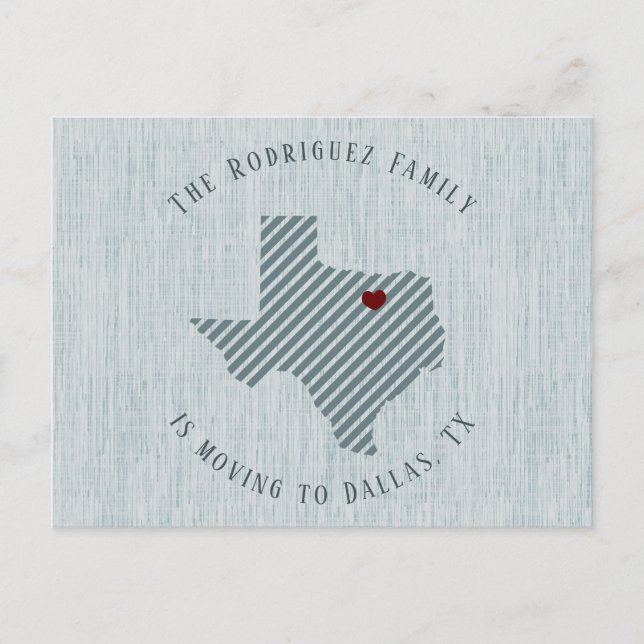 North Texas Blue Linen and Heart Texas Moving Ankündigungspostkarte (Vorderseite)