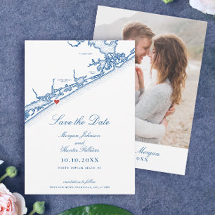 North Topsail Beach Karte Elegant Navy Blau Hochze