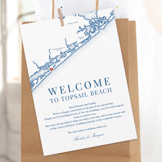North Topsail Beach Wedding Welcome Letter Navy Dankeskarte (North Topsail Beach NC Map Wedding Welcome Letter Schedule of Events in Elegant Navy Blue
)