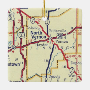 North Vernon in Vintager Karte Keramikornament