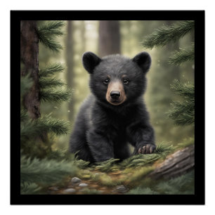 North Woods Little Black Bar Cub Glossy Poster