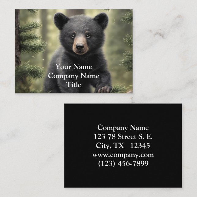 North Woods Little Black Bear Cub Business Card Visitenkarte (Vorne/Hinten)