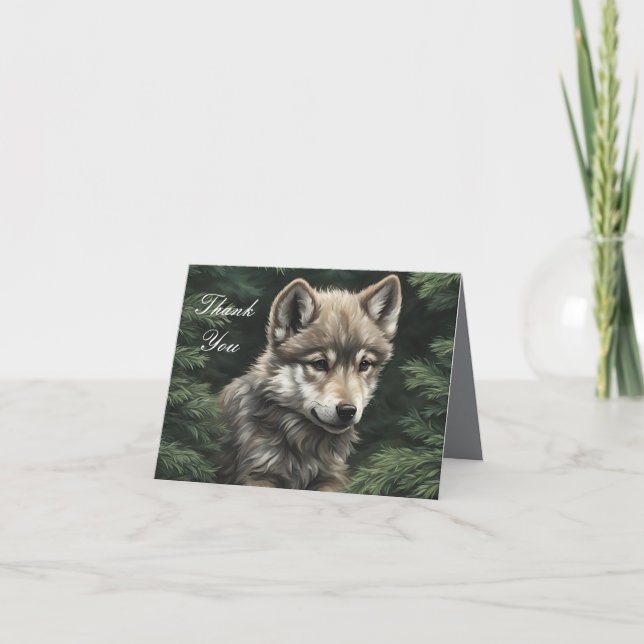 North Woods Wolf Cub geklappt Danke Karte (Vorderseite)