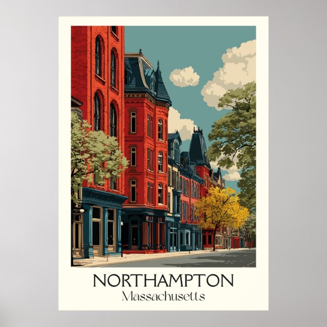 Northampton Massachusetts Vintage Fall Street Art Poster (Vorne)