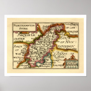 Northamptonshire Landkreis England Antiquarian Map Poster