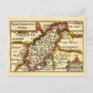 Northamptonshire Landkreis England Antiquarian Map Postkarte