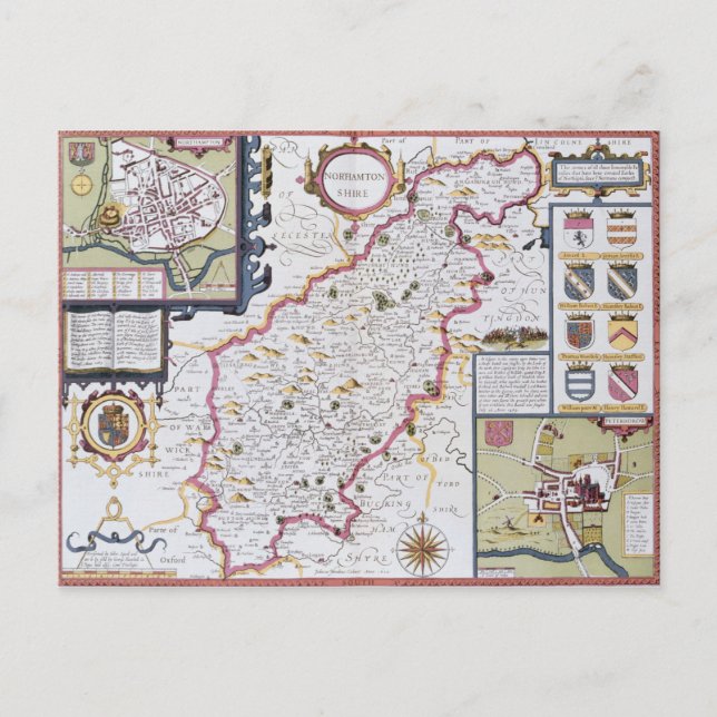 Northamtonshire, mit Gravur von Jodocus Hondius Postkarte (Vorderseite)