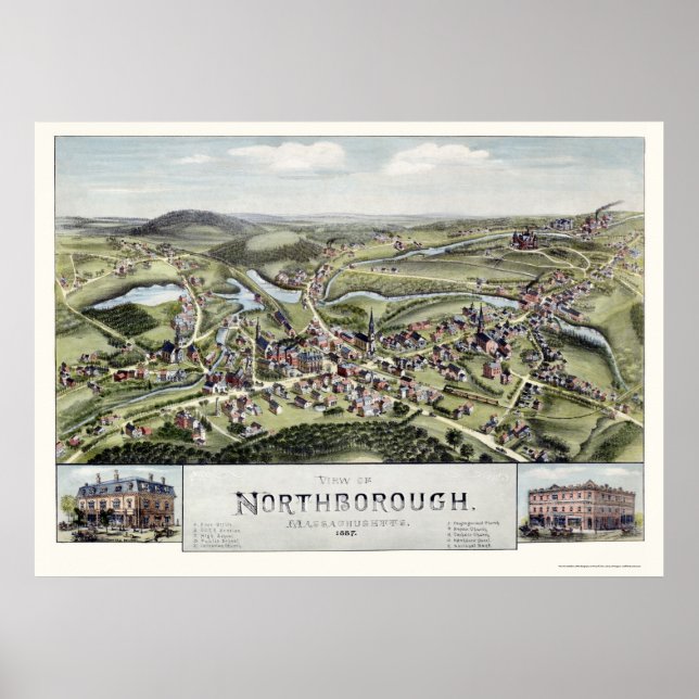 Northborough, MA Panoramic Map - 1887 Poster (Vorne)