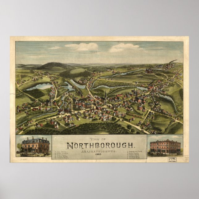 Northborough Mass. 1887 Antique Panoramabalkarte Poster (Vorne)