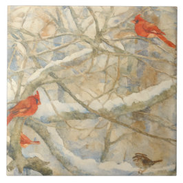 Northern Cardinals on a Snowy Branch Fliese