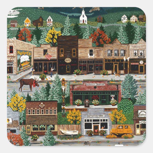 "Northern Exposure" ~ Roslyn, Washington Quadratischer Aufkleber (Vorderseite)