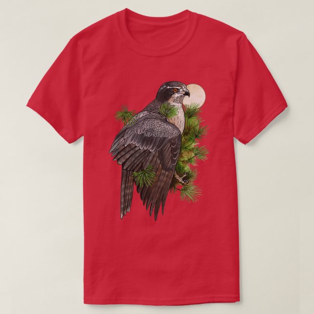 Northern Goshawk in Pines T-Shirt (Design vorne)