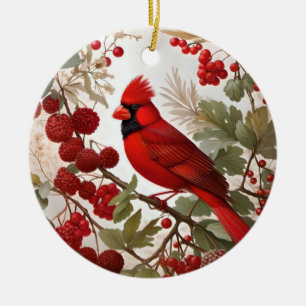 Northern Kardinal Bird Red Berries Keramik Ornament