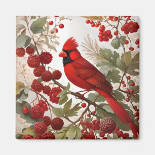 Northern Kardinal Bird Red Berries Magnet