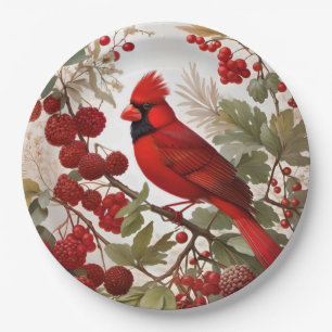 Northern Kardinal Bird Red Berries Pappteller