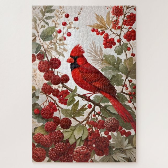 Northern Kardinal Bird Red Berries Puzzle (Vertikal)