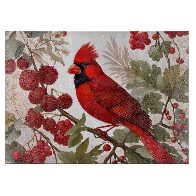 Northern Kardinal Bird Red Berries Schneidebrett (Vorderseite)