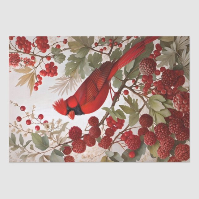 Northern Kardinal Bird Red Berries Seidenpapier (Vorderseite)