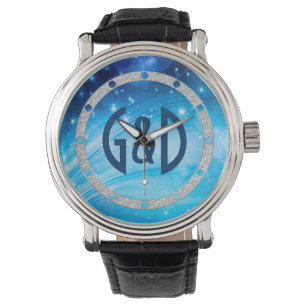 Northern Light Stars blau + Ihr Text & Ideen Armbanduhr