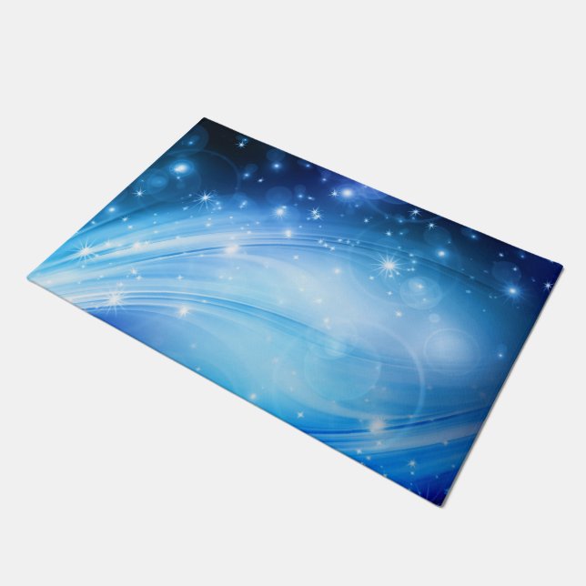 Northern Light Stars blau + Ihr Text & Ideen Fußmatte (Schrägansicht)