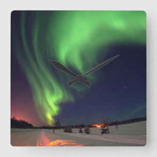 Northern Lights Alaskan Photo Quadratische Wanduhr