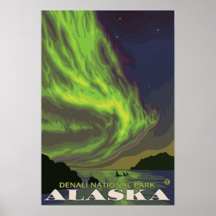 Northern Lights and Orcas - Denali Nat'l Park, Poster
