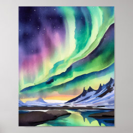 Northern Lights Aquarell Art Printing Poster