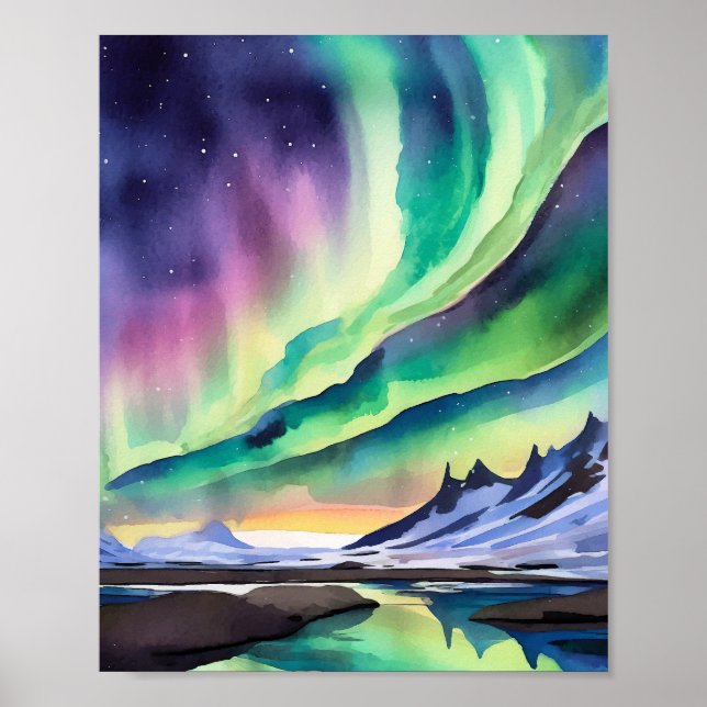 Northern Lights Aquarell Art Printing Poster (Vorne)