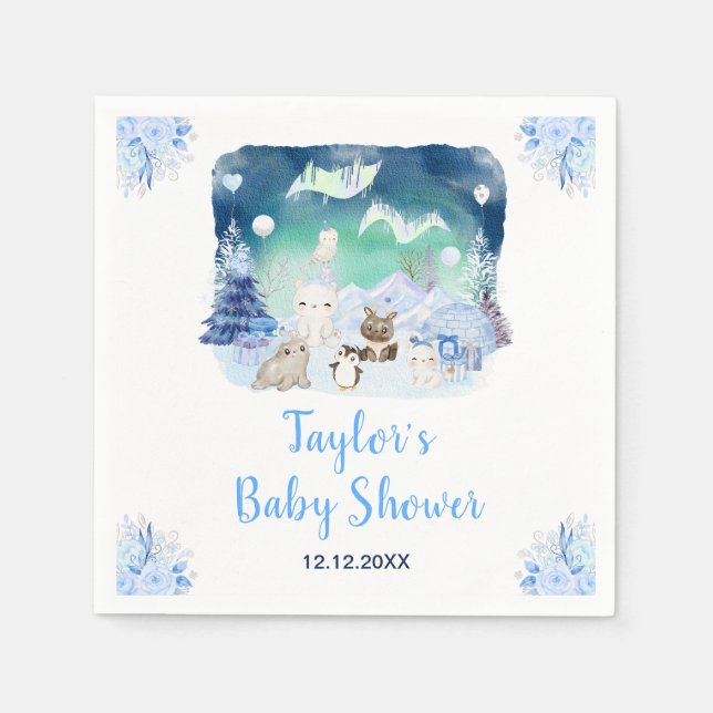 Northern Lights Arctic Animals Baby Shower Serviette (Vorderseite)