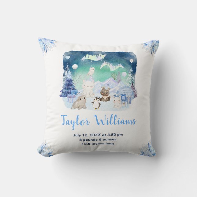 Northern Lights Arctic Animals Birth Statistics Kissen (Vorderseite)