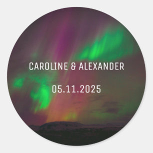 Northern Lights Aurora Borealis Night Sky Wedding Runder Aufkleber