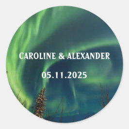 Northern Lights Aurora Borealis Night Sky Wedding Runder Aufkleber